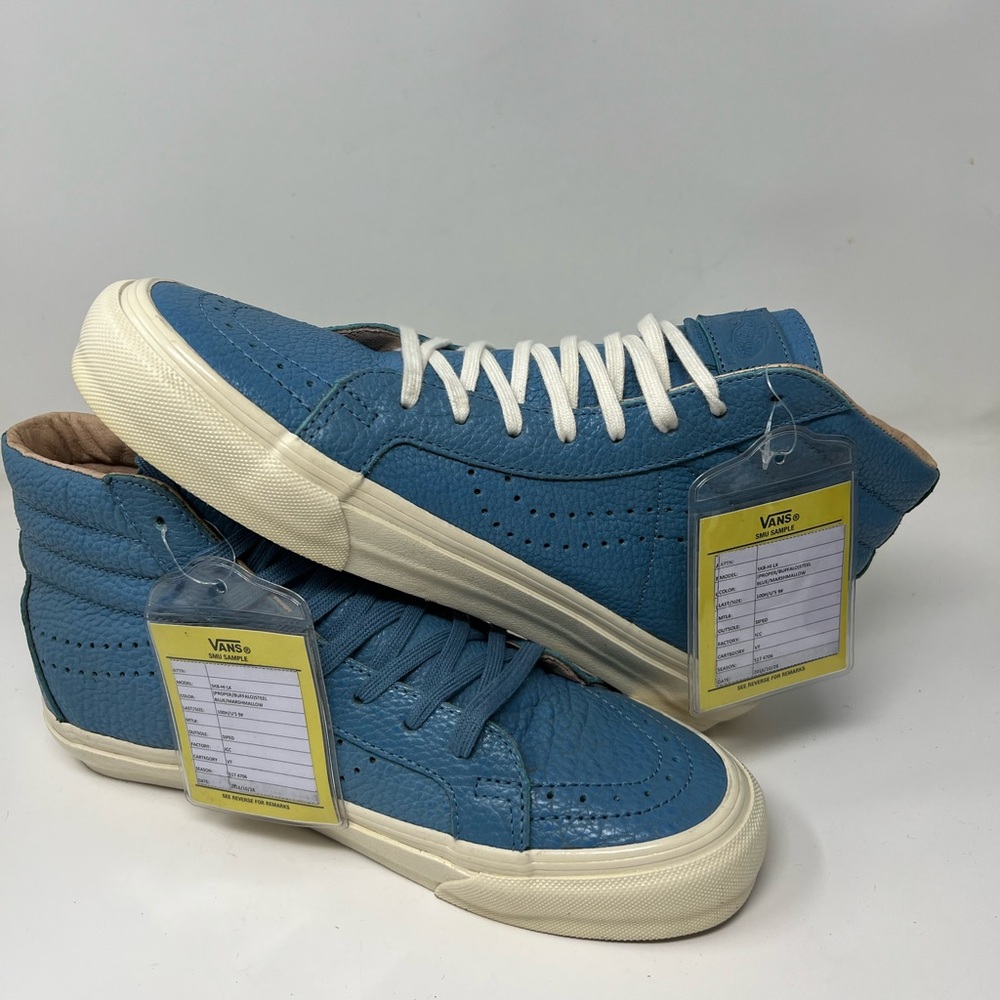 VANS SK8 HI LX X PROPER PEBBLED LEATHER WHITE BLUE Men Size 9 SAMPLE NEW RARE